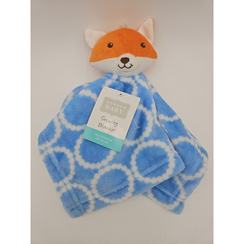 Hudson Baby HB Fox Blue Orange Lovey Security Blanket NuNu Circles Plush Toy 14"